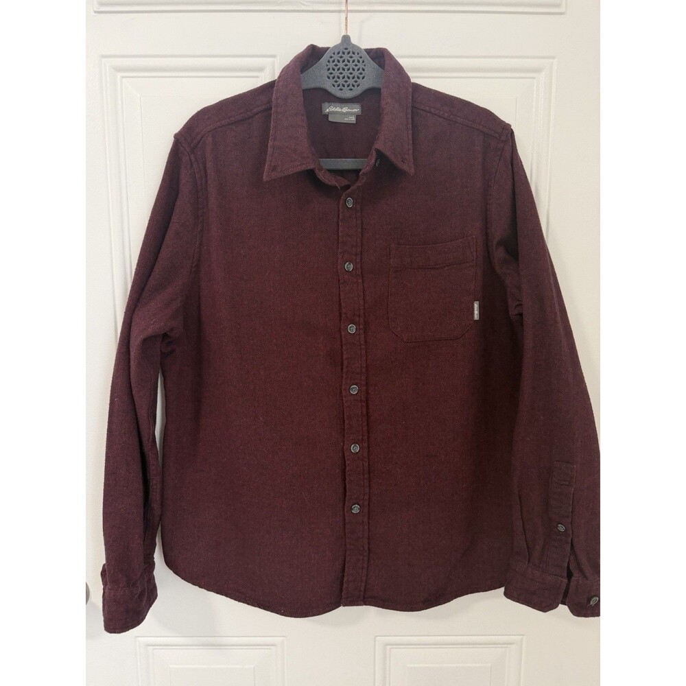 Eddie Bauer Burgundy Herringbone Flannel Shirt Men’s Large